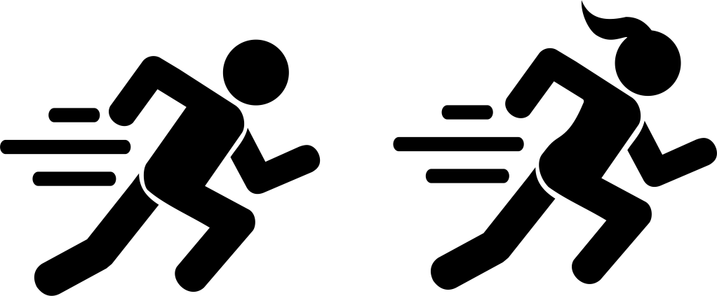 male and female running icons
