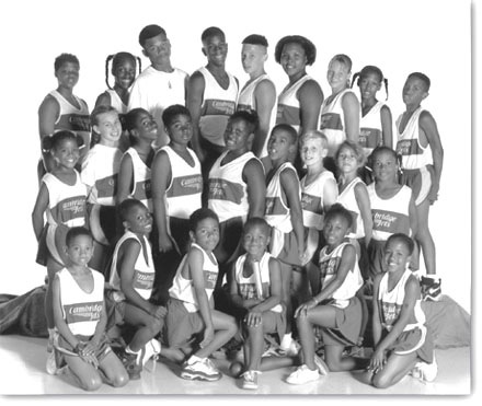 black and white photo of original jets team children in lines